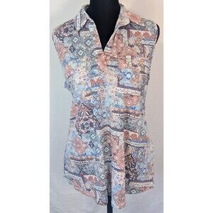 Knapp Studio Sleeveless Bohemian Paisley Print V-Neck Blouse - Size Small